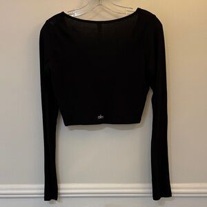 ALO Yoga Black Ribbed Long Sleeve Crop Top